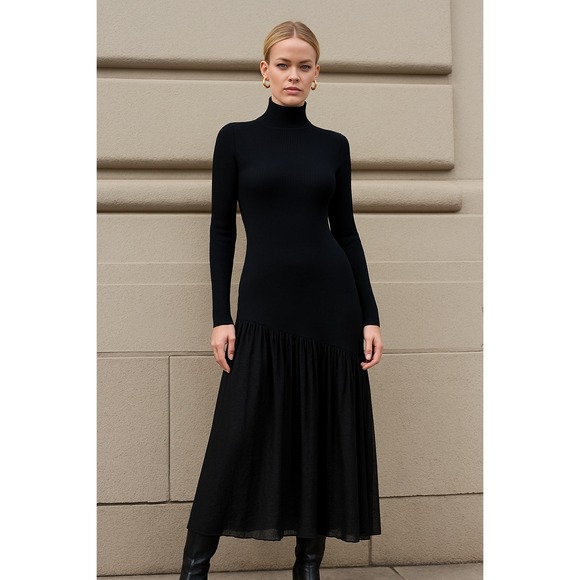 Commense Dresses & Skirts - Commense Knit Maxi Dress Turtleneck Long Sleeve Evening Cocktail Dress Black